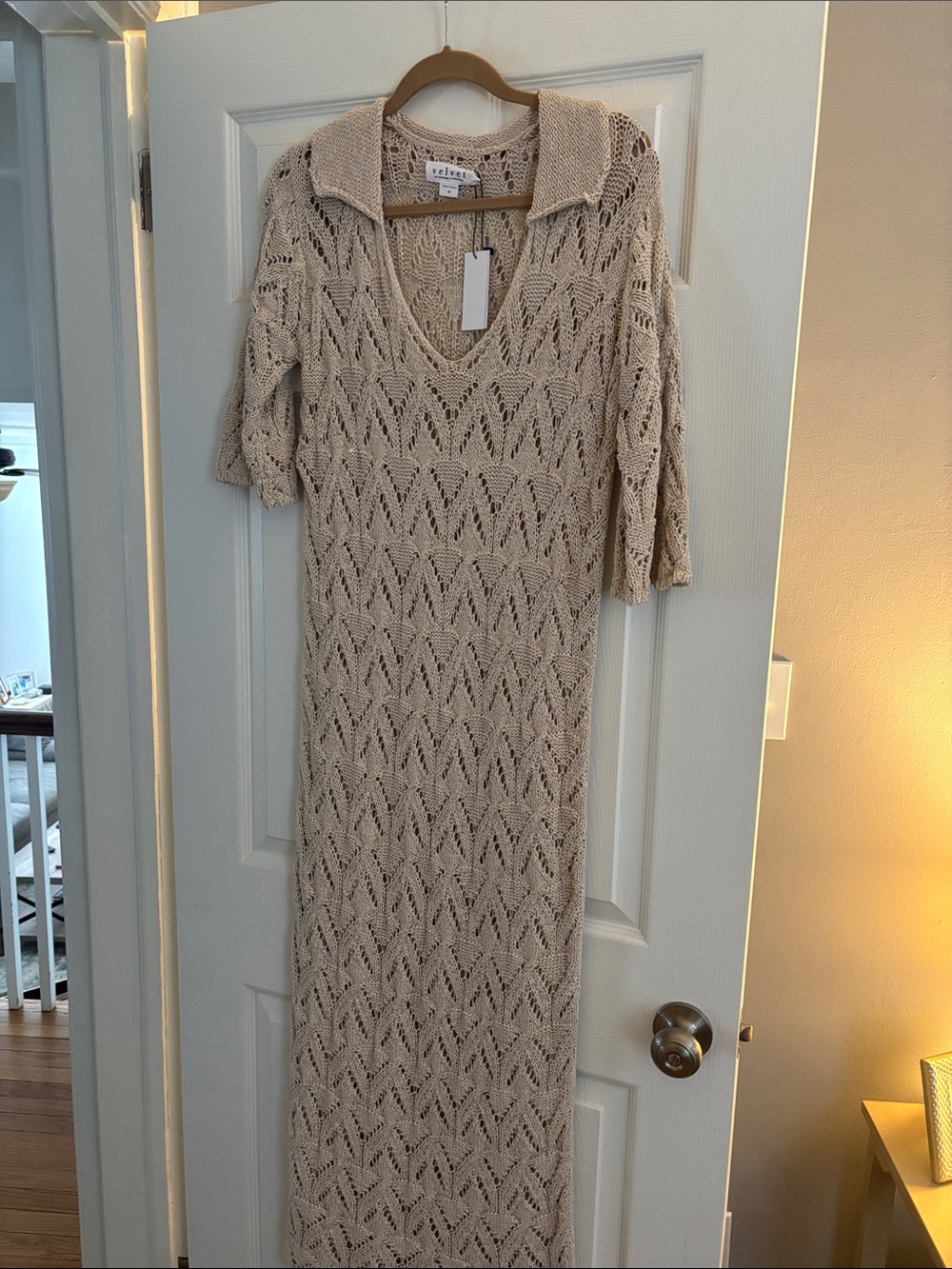 Velvet by Graham & Spencer Neutral Beige Open-Knit Maxi Dress